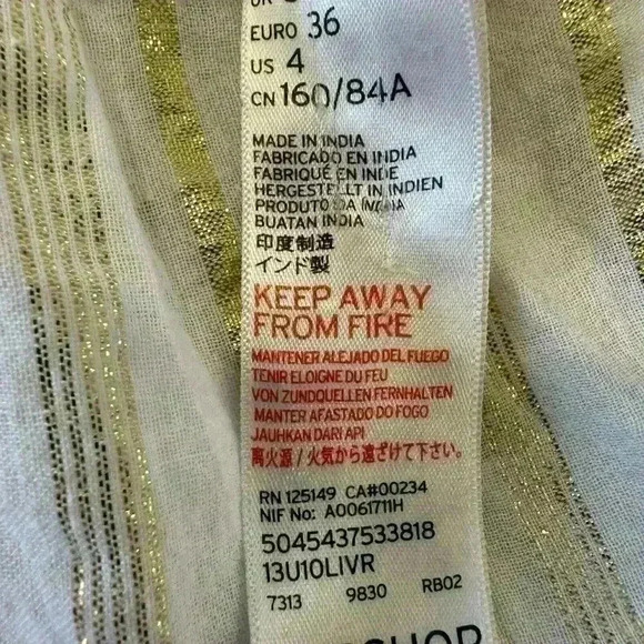 TOPSHOP Lightweight Cotton Linen Button Down With Gold Threading Stripes Size 4 - Picture 6 of 9